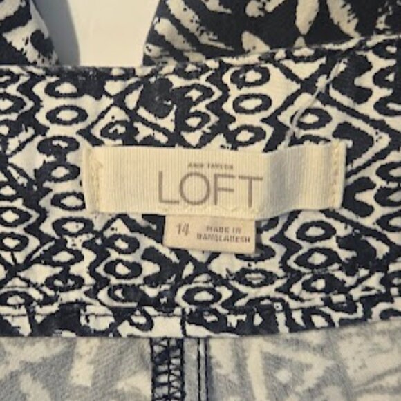 LOFT dark navy geometric tribal pattern ankle‎ pants Size 14 - Picture 5 of 7